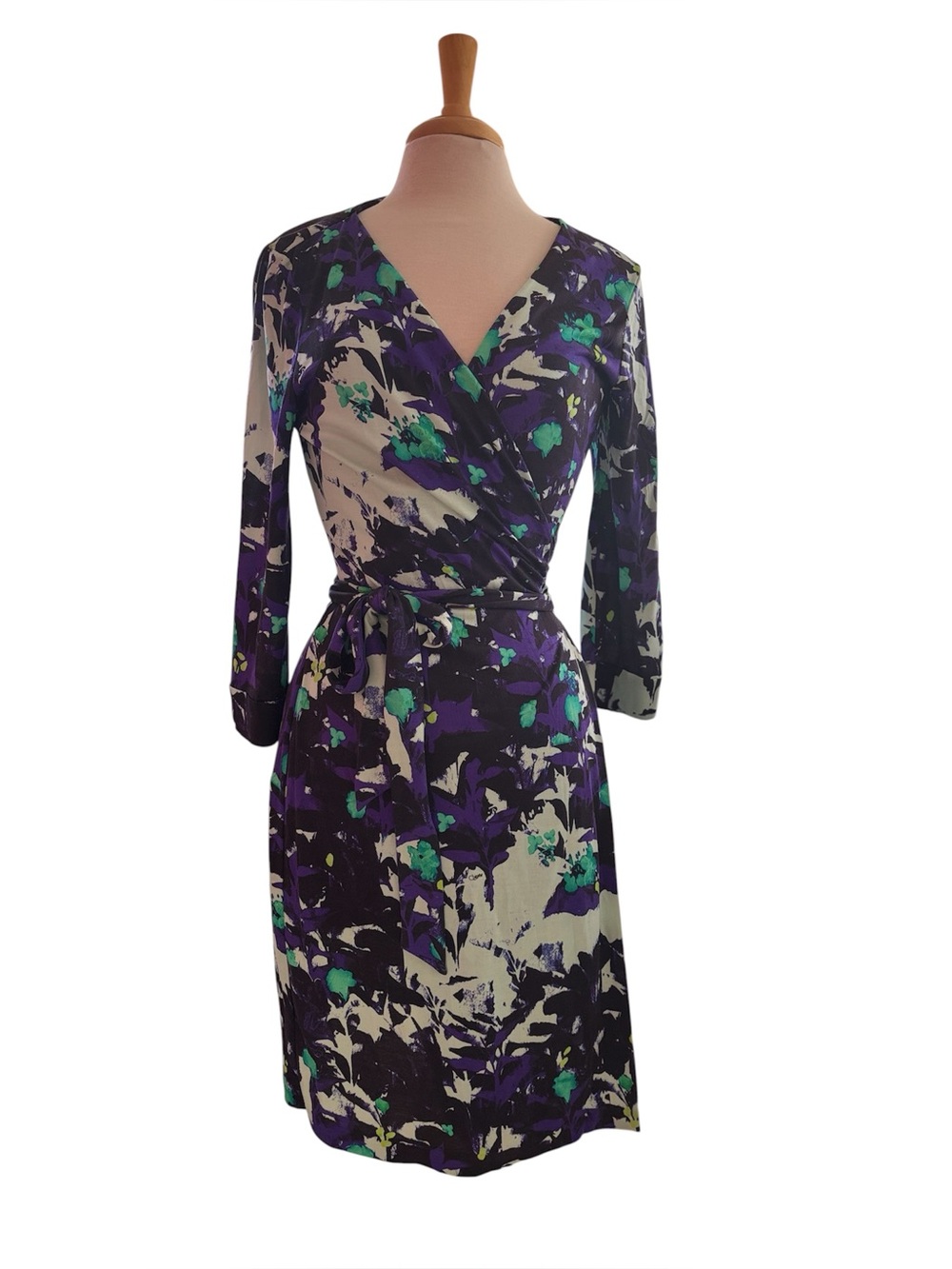 DVF Diane von Furstenberg Julian Two Floral Wrap Dress Purple w Teal Accents 10